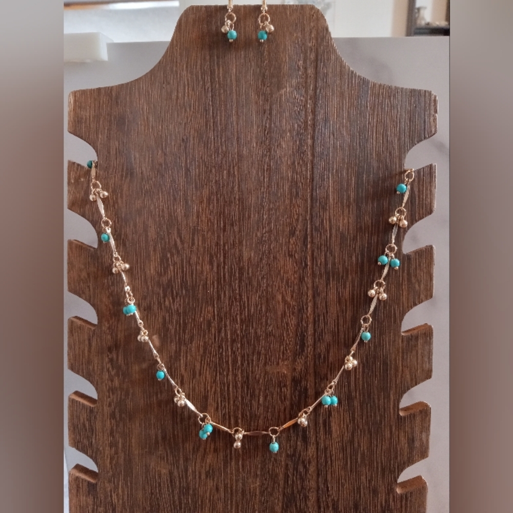 Gold Tone and Blue Jewelry Set